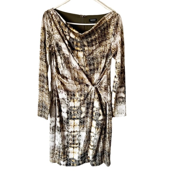 Worth Dress Women's 8 Knot Tie Cowl Long Sleeve Career Houndstooth - Picture 1 of 8